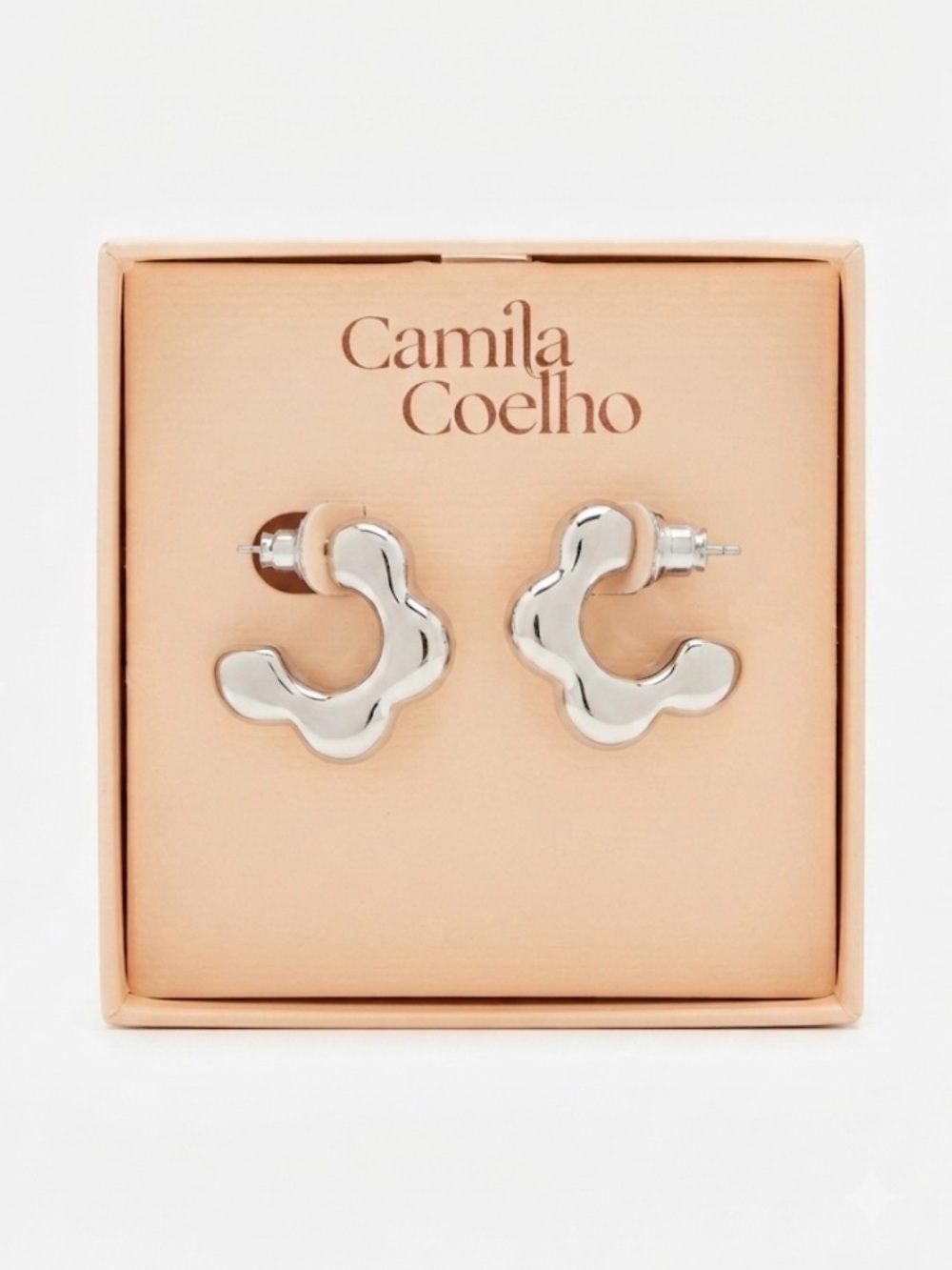 NWT ⚜️🩶⚜️ CAMILA COELHO Silver Toned Floral Shaped Chunky Hoop Earrings